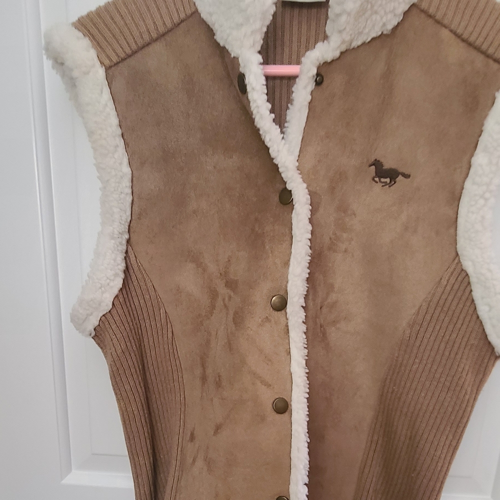 Brown Suede Vest with Shearling Trim Womens